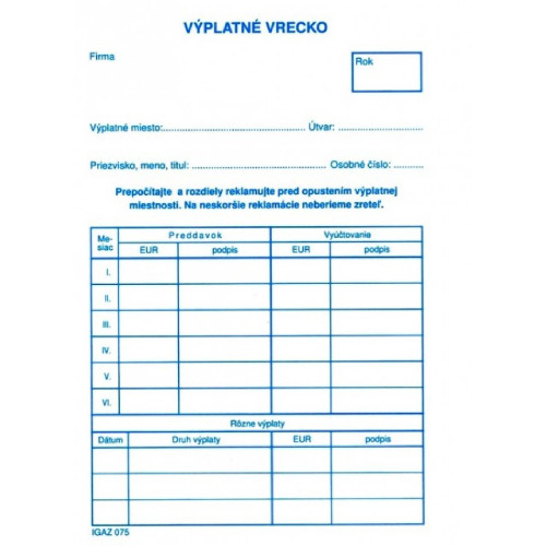 Výplatné vrecko C6 – 100 ks