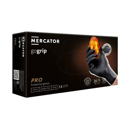 Nitrilové ochranné rukavice čierne Mercator gogrip PRO – L 50ks