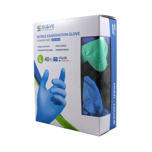 Nitrilové rukavice jednorázové SSGLOVE mix farieb L 40ks