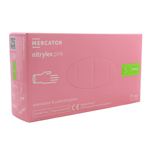 Nitrilové rukavice jednorázové MERCATOR nitrylex - ružové S 100ks
