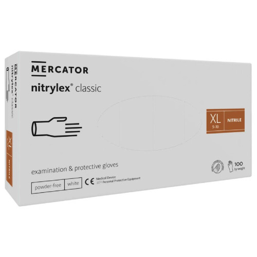 Nitrilové rukavice jednorázové MERCATOR nitrylex classic – biele XL 100ks Nitrilové rukavice jednorázové MERCATOR nitrylex classic – biele XL 100ks