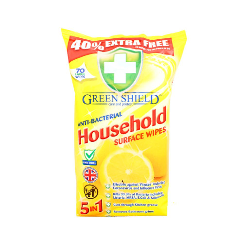 Green Shield vlhčené utierky na povrchy 5v1 antibacterial Citrón 70 ks