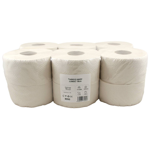 Toaletný papier JUMBO Ø 18cm 130m 1vr.70% belosť recykel 12ks
