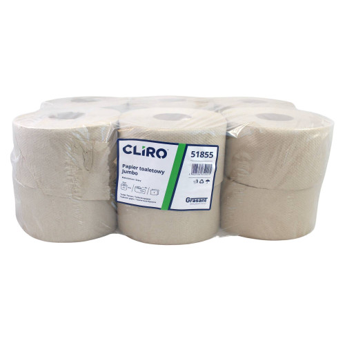 Toaletný papier CLIRO JUMBO Ø 18cm 130m 1vr.70% belosť recykel 12ks Toaletný papier CLIRO JUMBO Ø 18cm 130m 1vr.70% belosť recykel 12ks