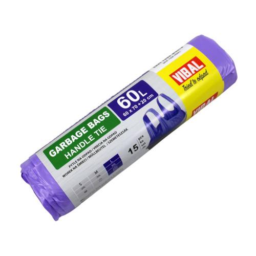 HDPE vrecia s uchom fialové 600x700/15 mic 60 L 15 ks HDPE vrecia s uchom fialové 600x700/15 mic 60 L 15 ks