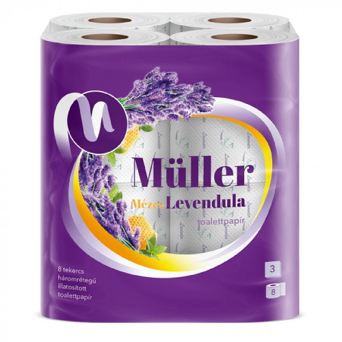 Toaletný papier Müller Med a Levanduľa 100% celulóza, 3 vrst., 8 ks Toaletný papier Müller Med a Levanduľa 100% celulóza, 3 vrst., 8 ks