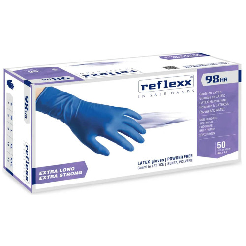 Latexové rukavice jednorázové REFLEXX R98 HR modré L Latexové rukavice jednorázové REFLEXX R98 HR modré L
